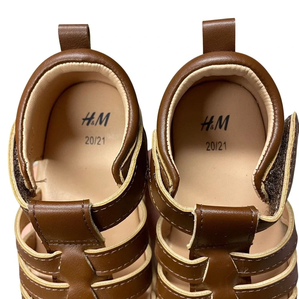 Like New 4-5 Toddler H&M Cute Faux Leather Sandals Velcro Brown Boho Cottagecore